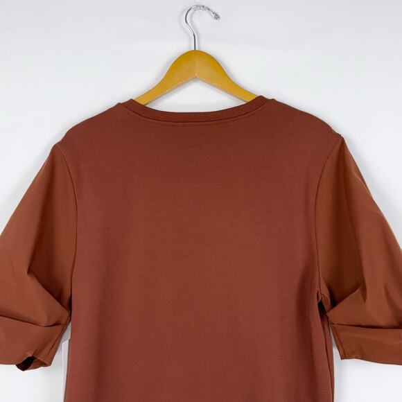 Athleta Women's Harlow Hybrid Woven Knit Tee Top Medium Rust - Picture 11 of 16